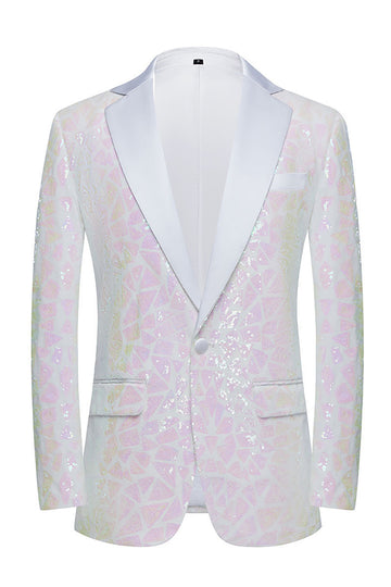 Sparkly White Floral 2 Pieces Notched Lapel Prom Suits